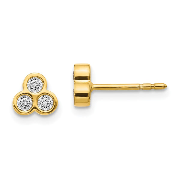 14K Gold Three-Stone Diamond Earrings
