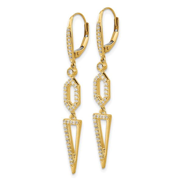 14K Gold Diamond Triangle Leverback Earrings