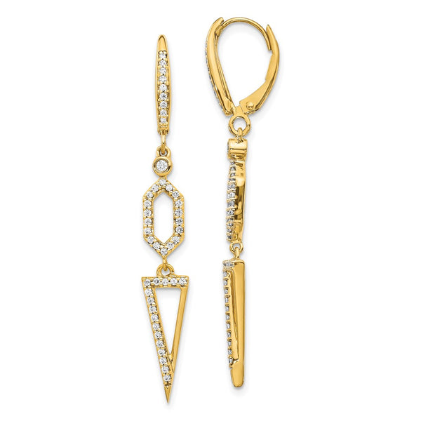 14K Gold Diamond Triangle Leverback Earrings