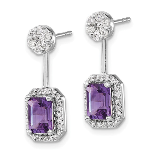 14K White Gold Earrings with Diamonds & Amethyst