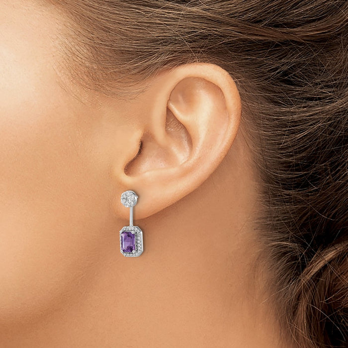 High-quality 14K White Gold Earrings with Diamonds & Amethyst | Affordable Luxury-3