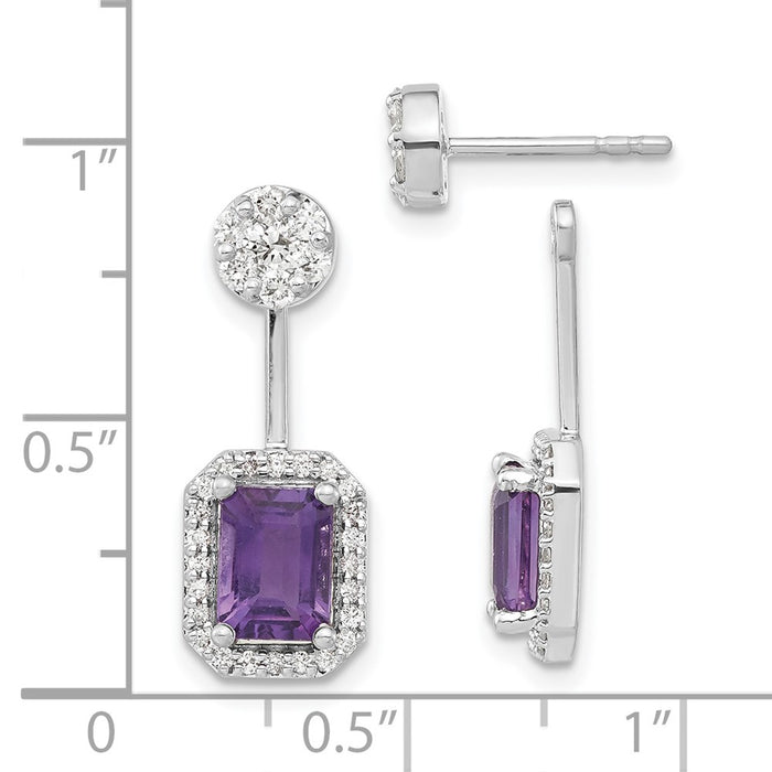 High-quality 14K White Gold Earrings with Diamonds & Amethyst | Affordable Luxury-4