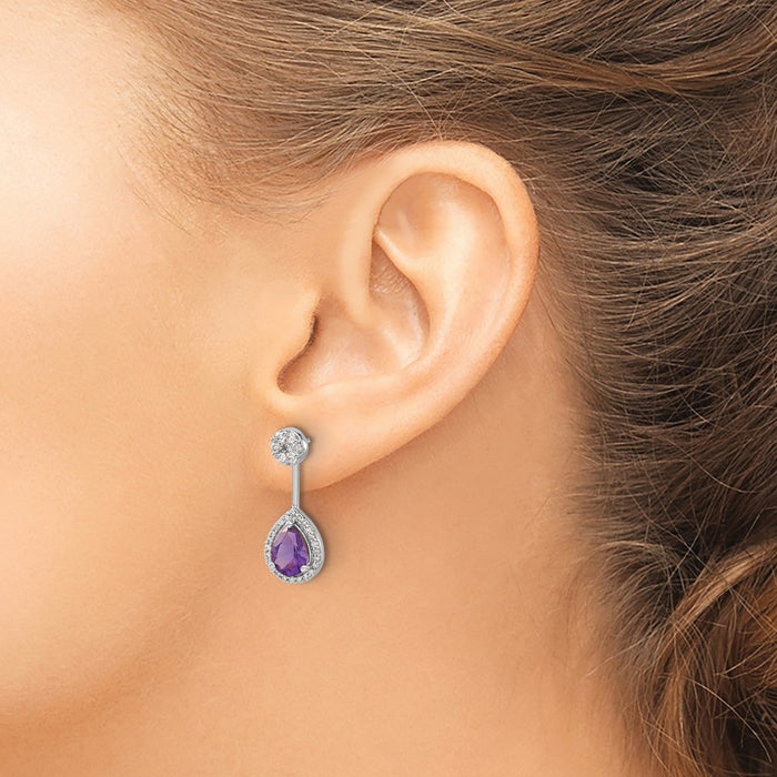 Shop Stylish 14K White Gold Diamond & Pear-Shaped Amethyst Earrings - Luxury Value-3