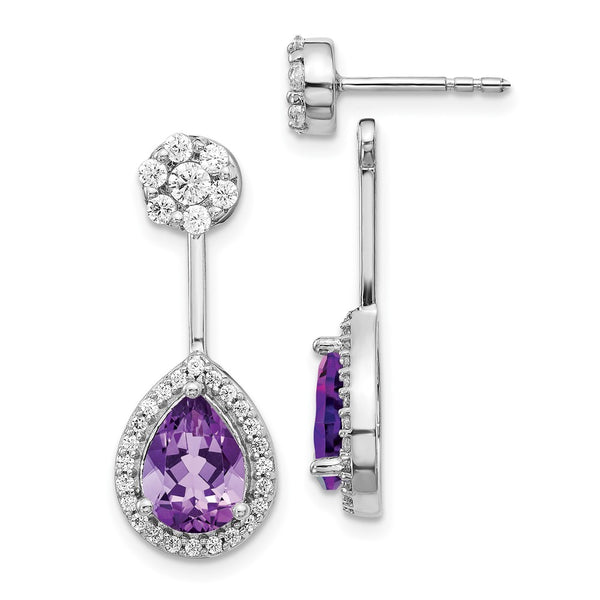 14K White Gold Diamond & Pear-Shaped Amethyst Earrings