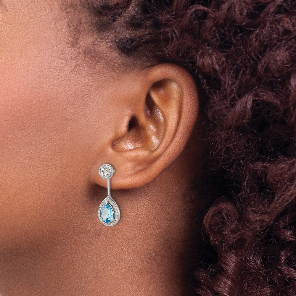 Buy Stylish 14K White Gold Front/Back Earrings with Blue Topaz & Diamonds