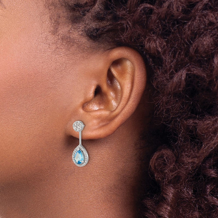 Buy Stylish 14K White Gold Front/Back Earrings with Blue Topaz & Diamonds-3