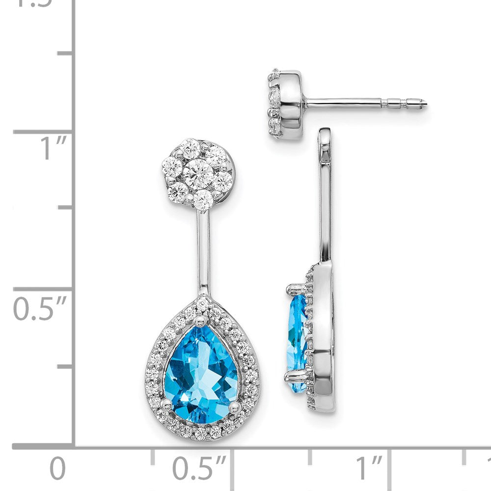 Buy Stylish 14K White Gold Front/Back Earrings with Blue Topaz & Diamonds