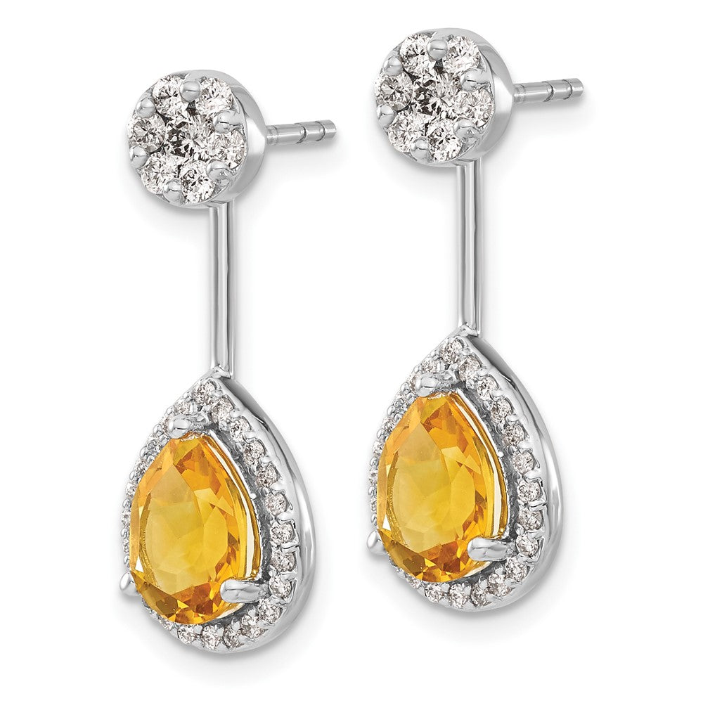 Shop Stylish 14K White Gold Front/Back Earrings with Diamond & Citrine