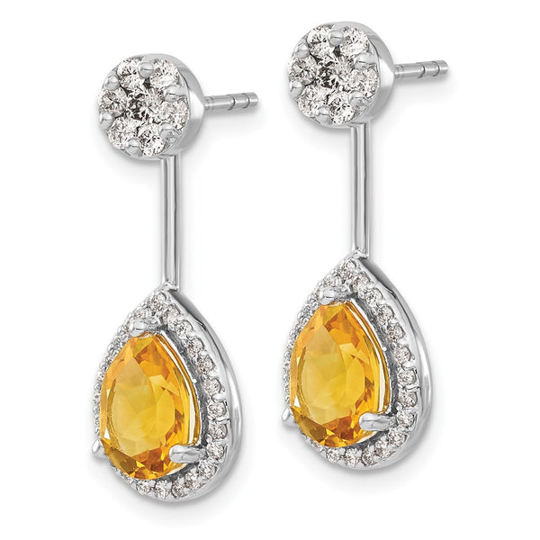 14K White Gold Front/Back Earrings with Diamond & Citrine