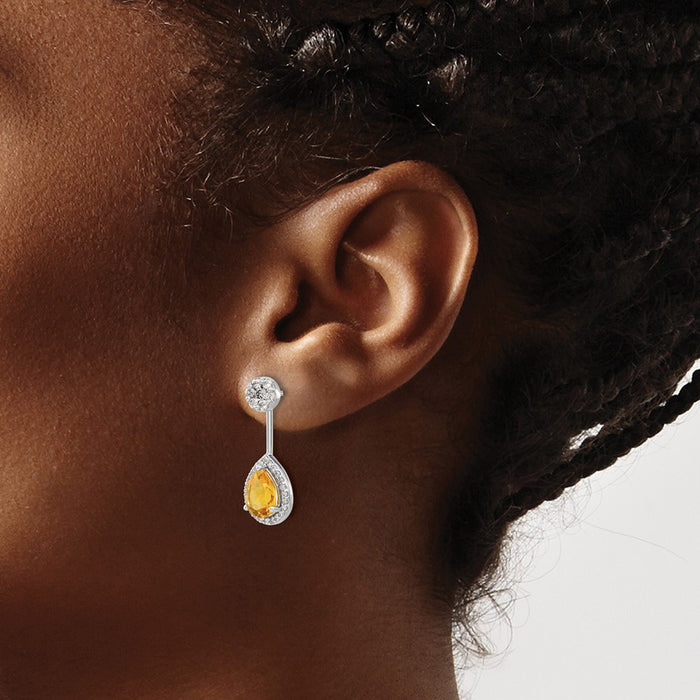 Shop Stylish 14K White Gold Front/Back Earrings with Diamond & Citrine-3