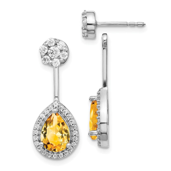 14K White Gold Front/Back Earrings with Diamond & Citrine