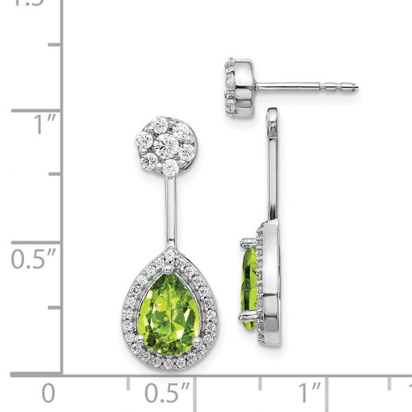 14K White Gold Diamond & Peridot Front-Back Earrings