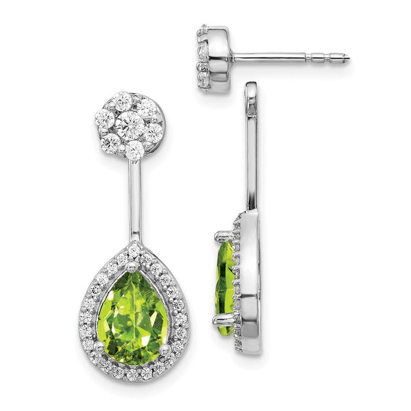 14K White Gold Diamond & Peridot Front-Back Earrings