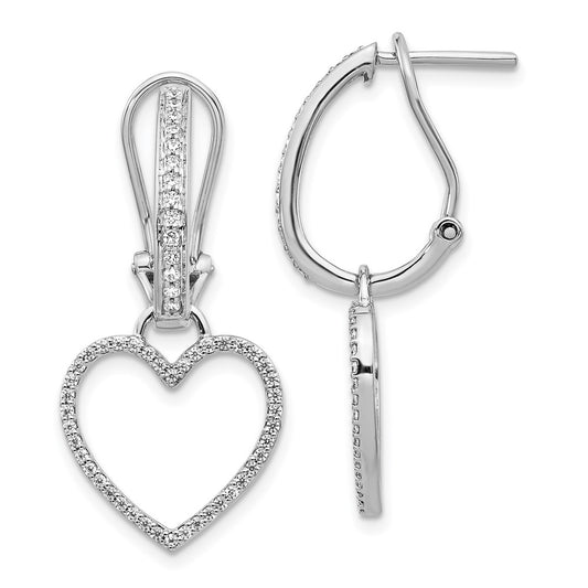 Exclusive 14K White Gold Diamond Heart Drop Earrings - Stylish Omega Back