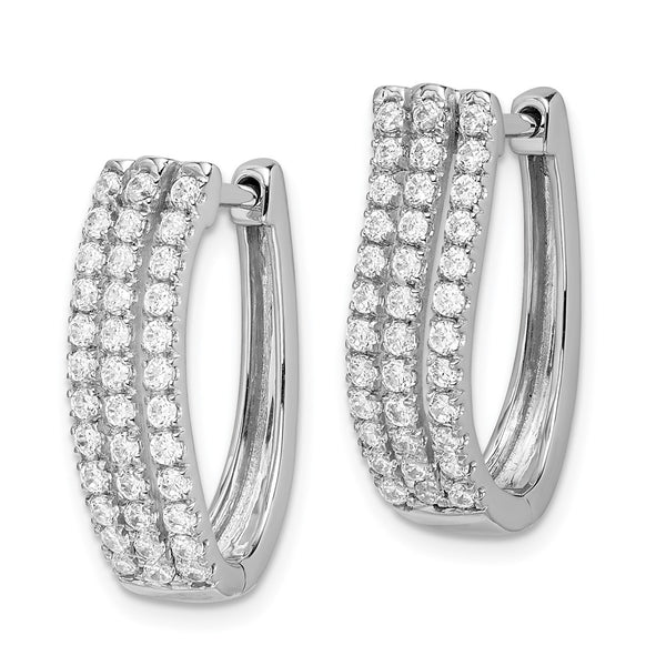 14K White Gold Triple Row Diamond Hoop Earrings