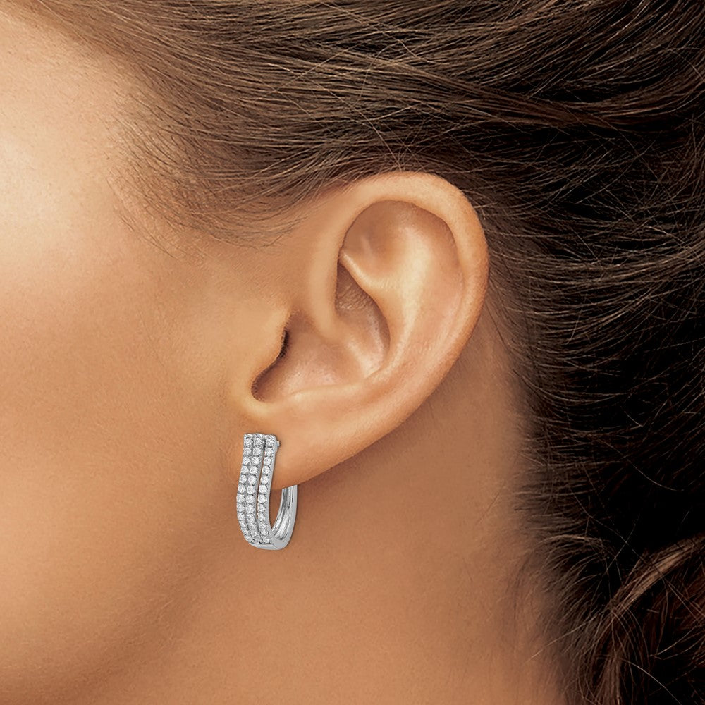 Exclusive 14K White Gold Triple Row Diamond Hoop Earrings - Stylish Luxury Value