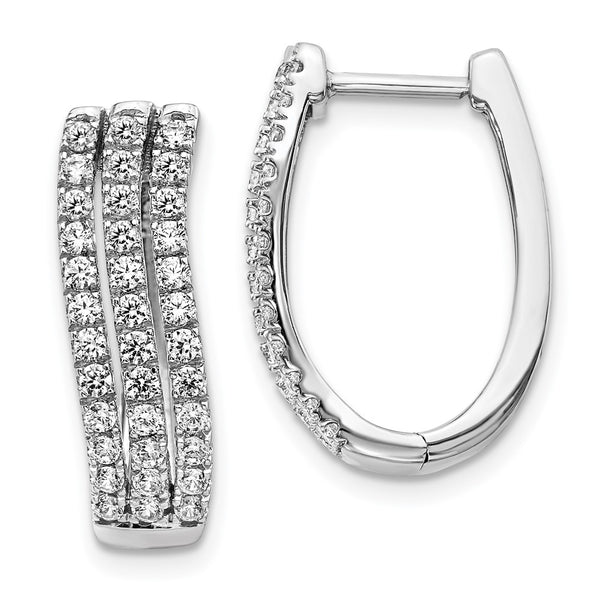 14K White Gold Triple Row Diamond Hoop Earrings