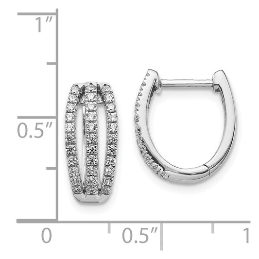 Buy Stylish 14K White Gold Triple Row Diamond Hinged Hoop Earrings 1.5"