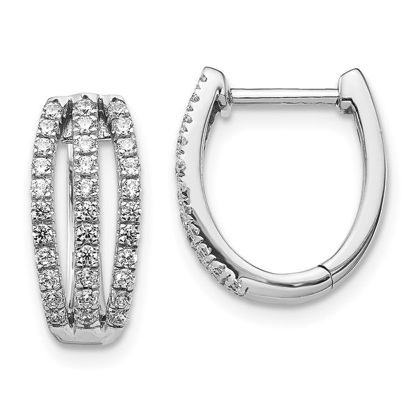 14K White Gold Triple Row Diamond Hinged Hoop Earrings 1.5"