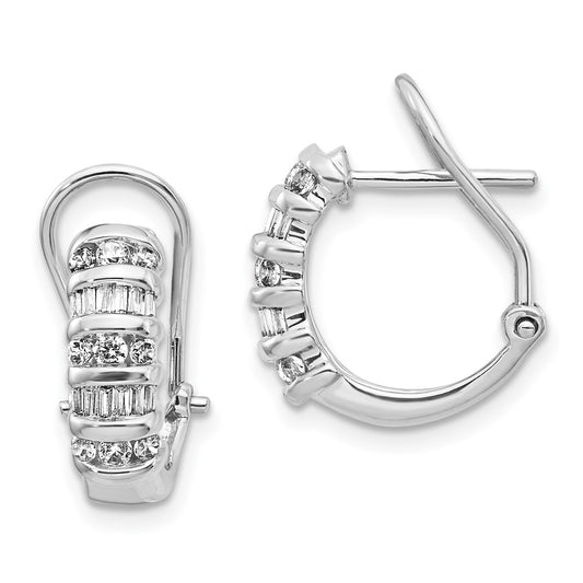 Buy Stylish 14K White Gold Diamond Omega Back Hoop Earrings - 1.5" Long!