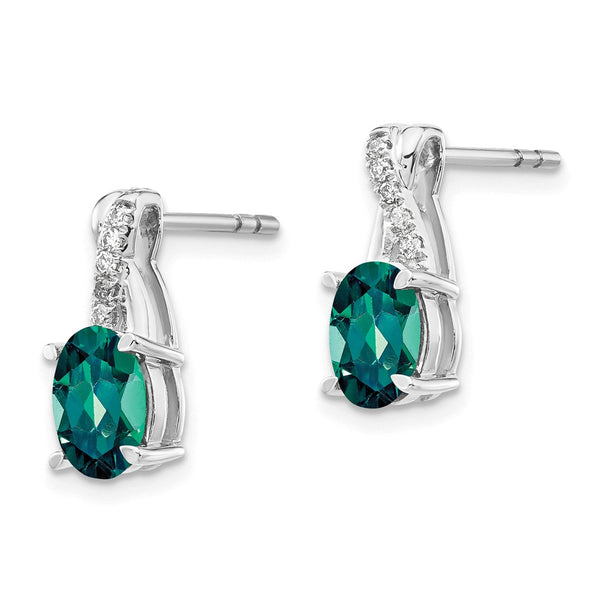 14K White Gold Earrings with 1.5 Carats Created Alexandrite & Diamonds