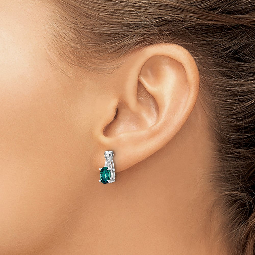 Exclusive 14K White Gold Earrings with 1.5 Carats Created Alexandrite & Diamonds - Stylish Luxury!