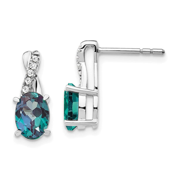 14K White Gold Earrings with 1.5 Carats Created Alexandrite & Diamonds