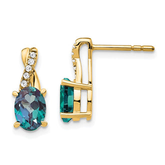 Buy Stylish 14K Gold Created Alexandrite & Diamond Earrings - Luxury Design