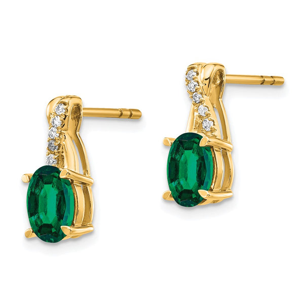 14K Gold Created Emerald & Diamond Earrings