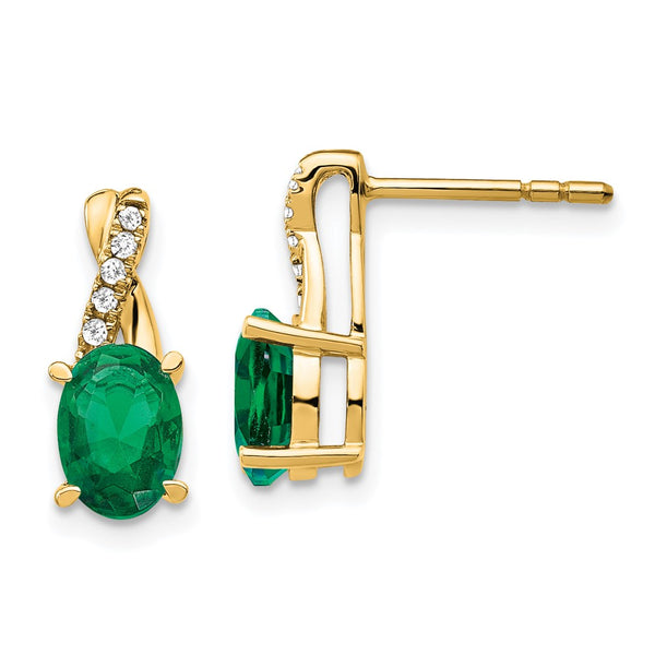 14K Gold Created Emerald & Diamond Earrings
