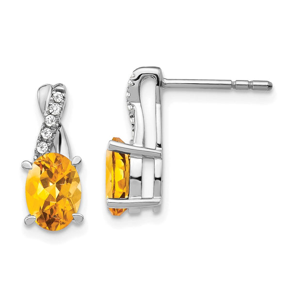 14K White Gold Citrine & Diamond Drop Earrings