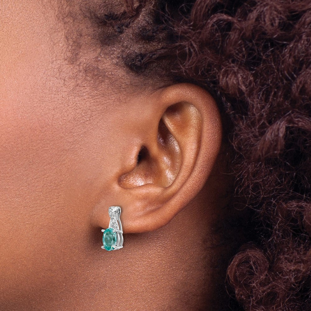 Shop Exclusive 14K White Gold Lab-Grown Diamond & Paraiba Earrings - 1/20 Carat Value!