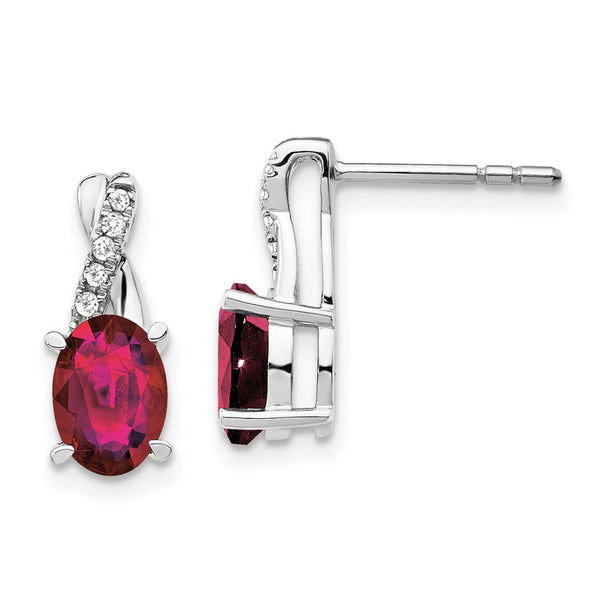 14K White Gold Earrings with Created Ruby & Diamond Accents