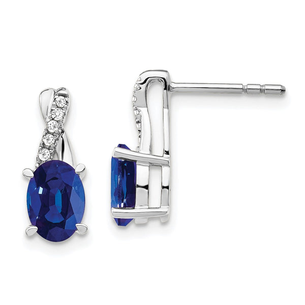 14K White Gold Earrings with Created Sapphire & Diamonds