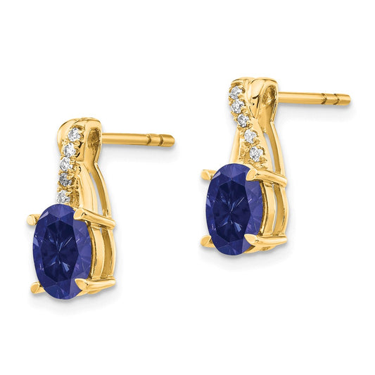 High-Quality 14K Gold Created Sapphire & Diamond Earrings - Stylish Value
