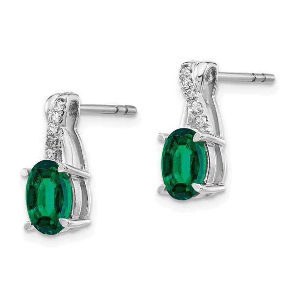 14K White Gold Emerald & Diamond Earrings - Style GR1-1002716