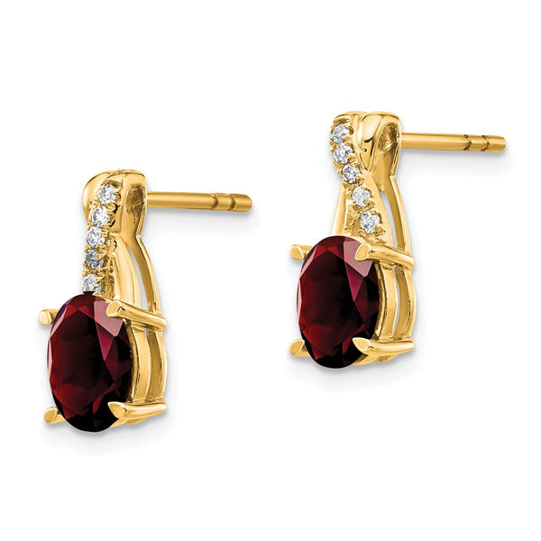 14K Yellow Gold Earrings with Garnet & Diamond