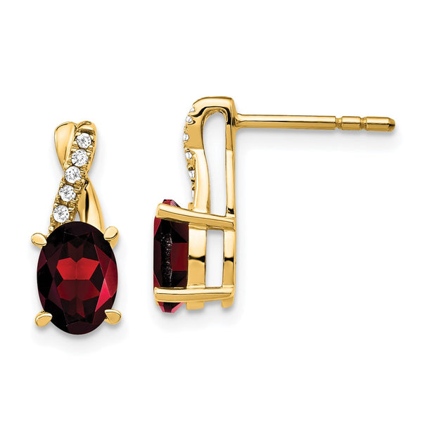 14K Yellow Gold Earrings with Garnet & Diamond