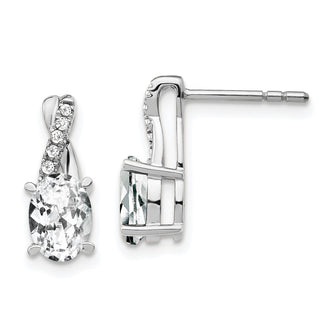 High-Quality 14K White Gold Earrings with White Topaz & Diamond Accents