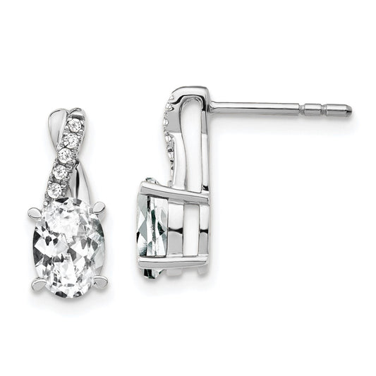 High-Quality 14K White Gold Earrings with White Topaz & Diamond Accents