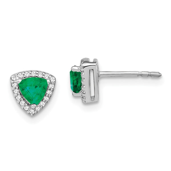 14K White Gold Trillion-Cut Emerald & Diamond Halo Earrings