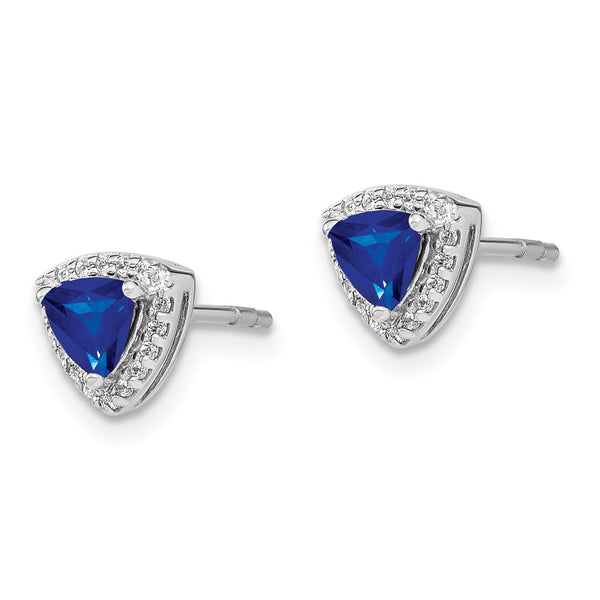 14K White Gold Earrings with Trillion-Cut Sapphire & Diamonds