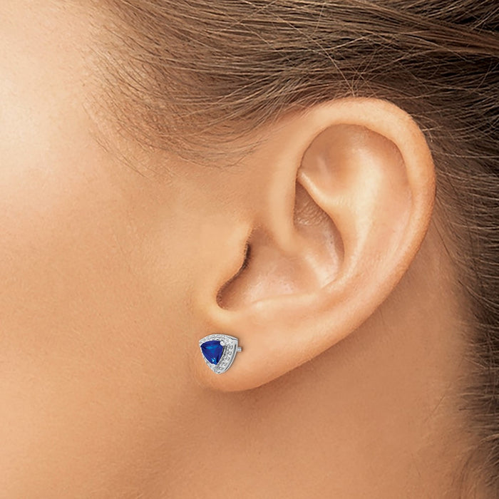 Exclusive 14K White Gold Earrings with Trillion-Cut Sapphire & Diamonds, Stylish Value-3