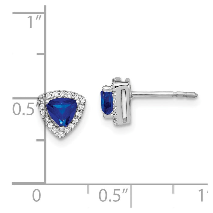 Exclusive 14K White Gold Earrings with Trillion-Cut Sapphire & Diamonds, Stylish Value-4