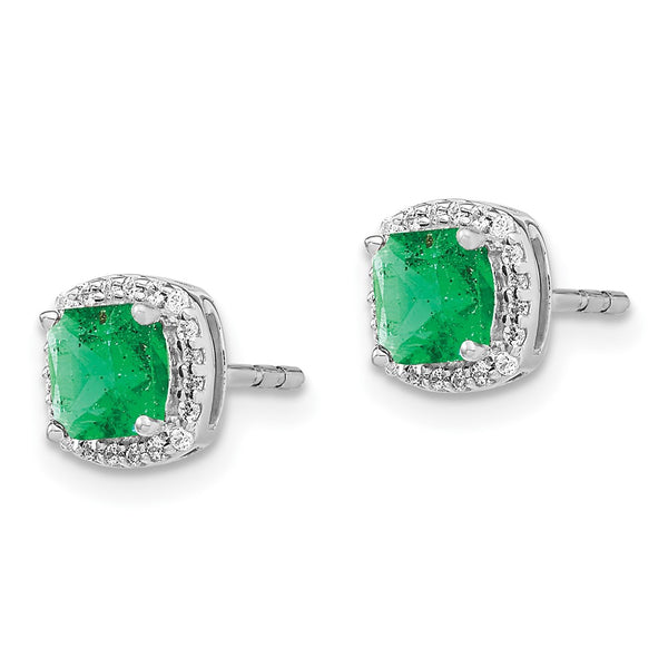 14K White Gold Cushion-Cut Emerald & Diamond Halo Earrings