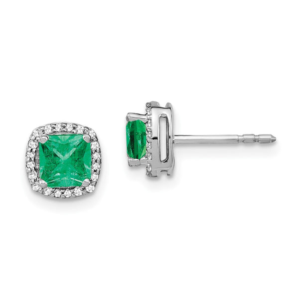 14K White Gold Cushion-Cut Emerald & Diamond Halo Earrings