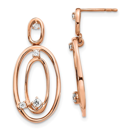 High-Quality 14K Rose Gold Oval Dangle Earrings with Diamonds - Stylish Value!