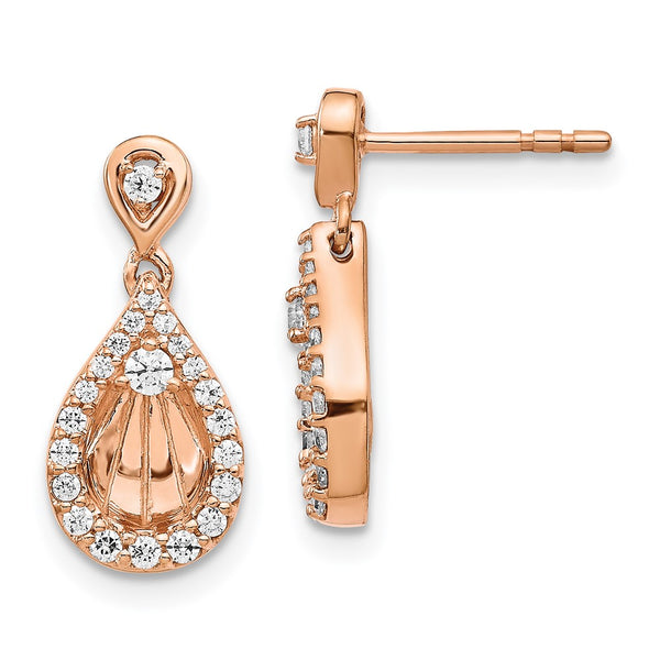 14K Rose Gold Diamond Drop Earrings - Teardrop