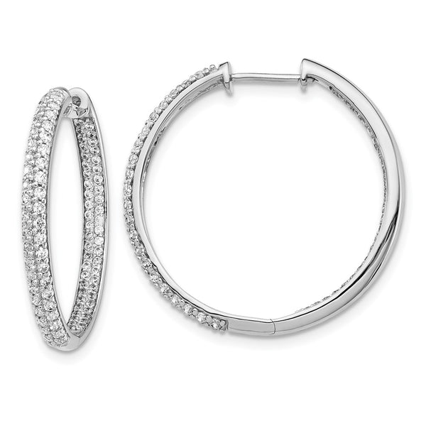 14K White Gold Diamond Inside-Out Hinged Hoop Earrings 1.5"