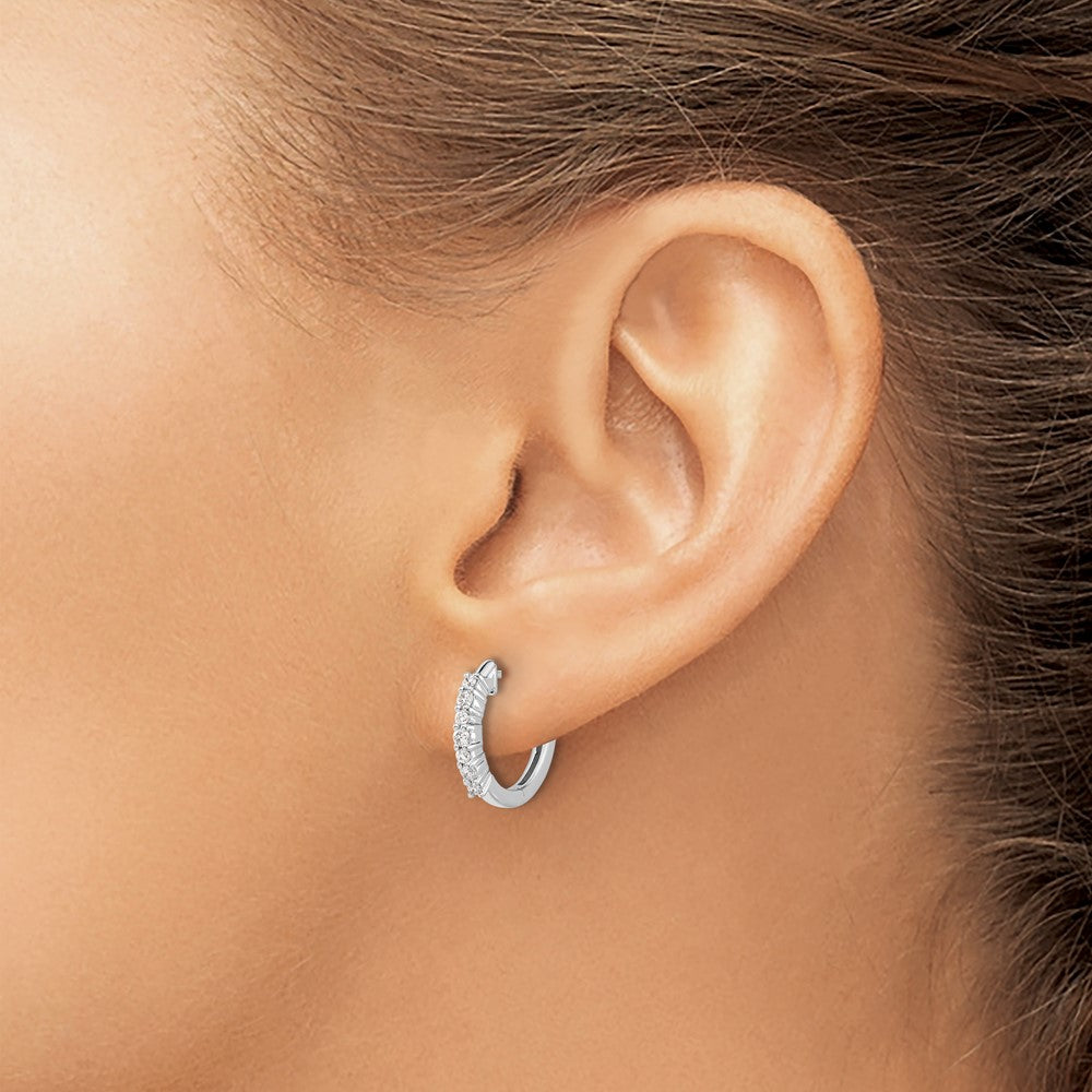 Exclusive 14K White Gold Diamond-Accented Hinged Hoop Earrings - Stylish Value